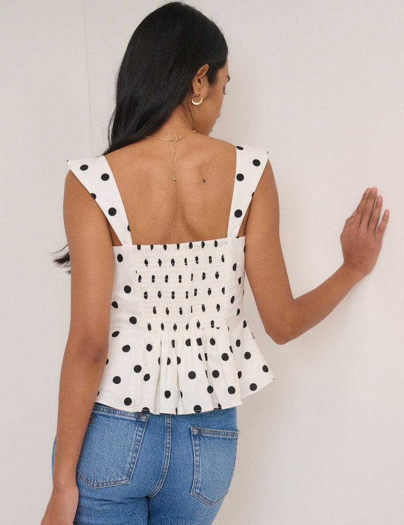 White Polka Dot Fitted Top