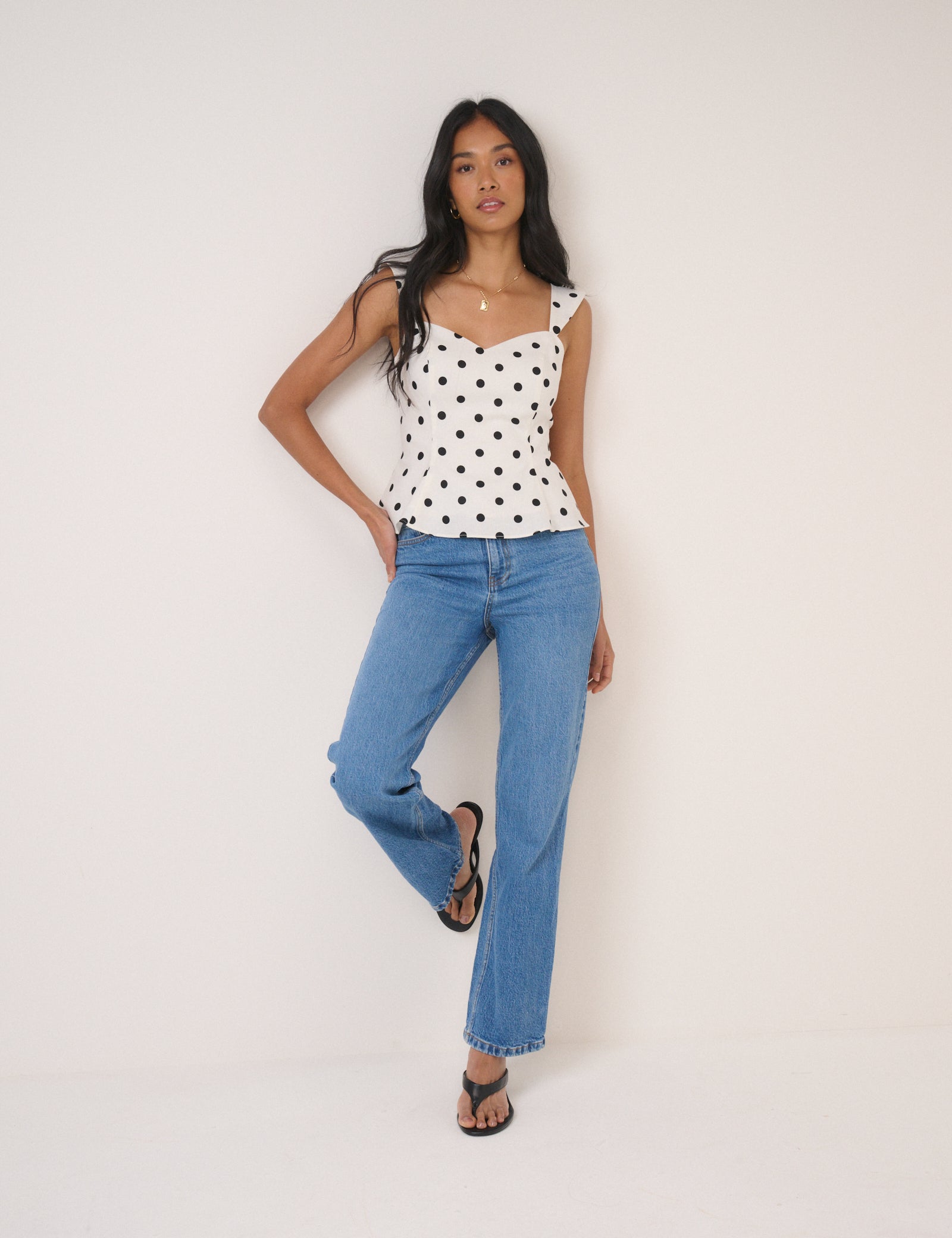 White Polka Dot Fitted Top