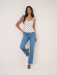 White Polka Dot Fitted Top
