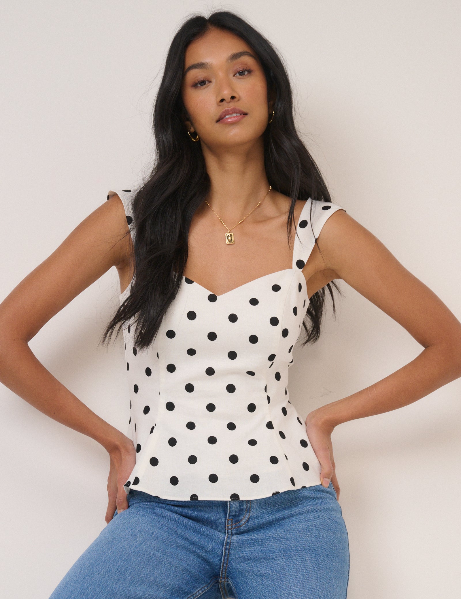 White Polka Dot Fitted Top