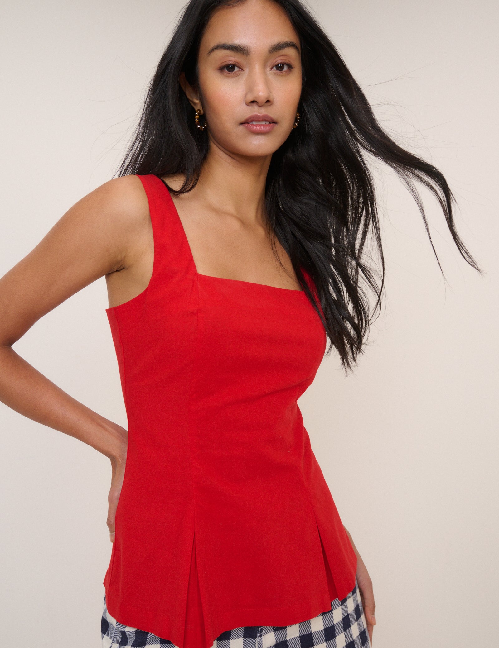 Red Square Neck Waistcoat Top