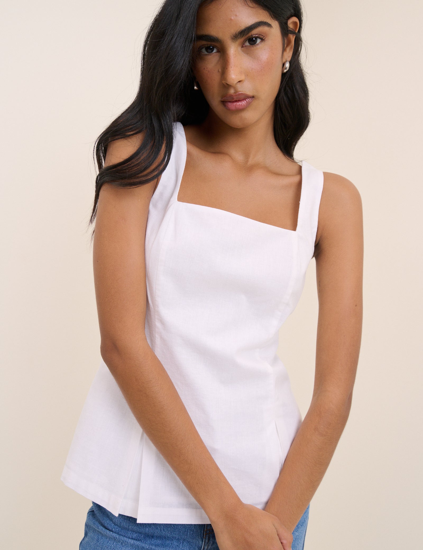 White Square Neck Valencia Top