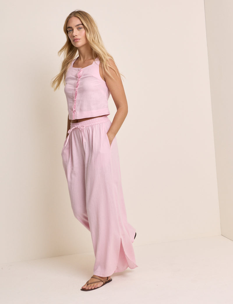 Baby Pink Linen-Blend Elstow Side Split Trousers