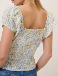 White Floral Sweerheart Neck