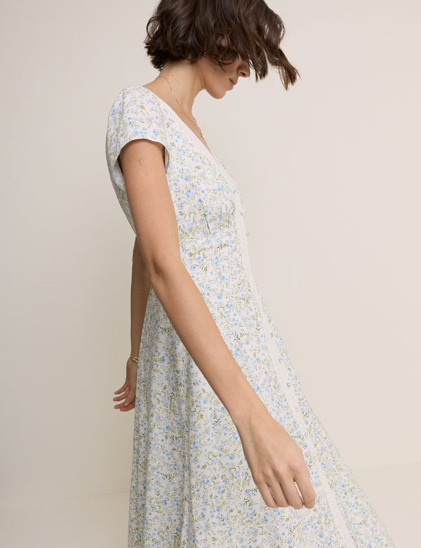 White Ditsy Floral Emma Midi Dress