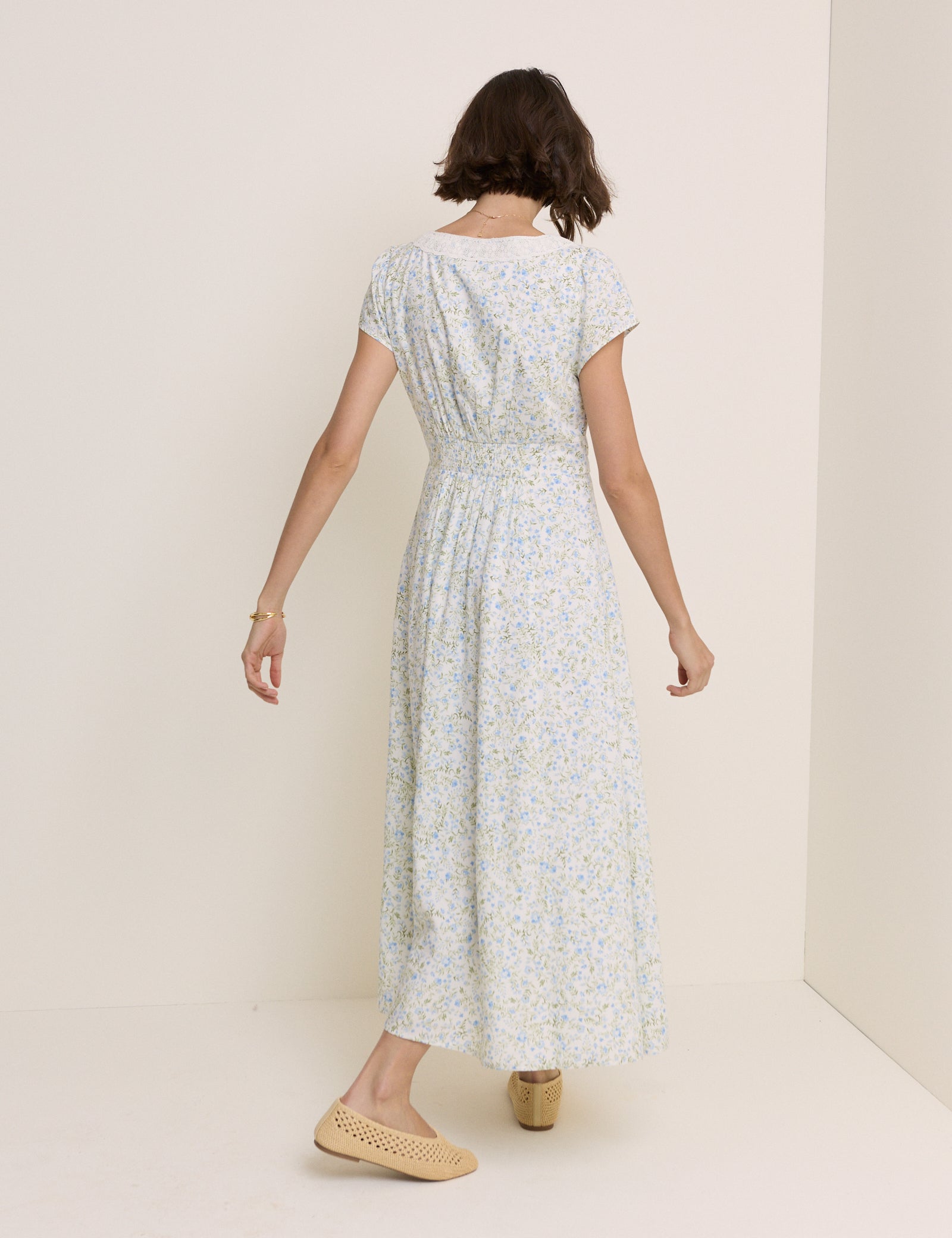 white dress with florals White Ditsy Floral Emma Midi Dress
