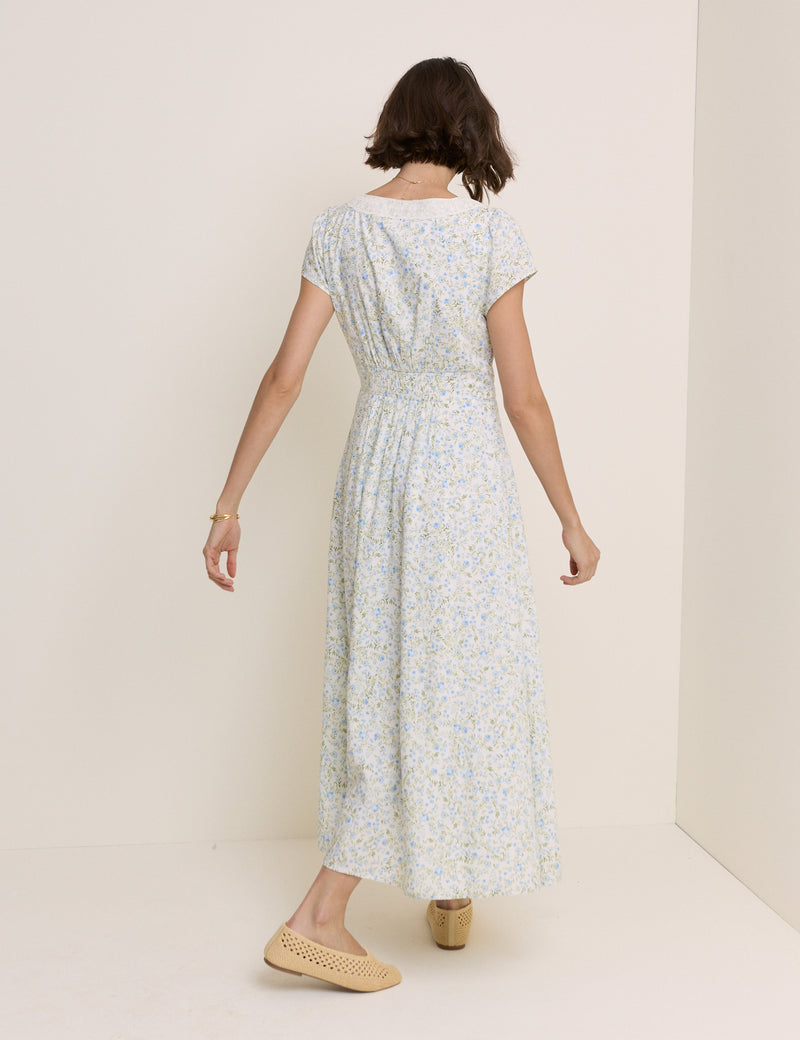 White Ditsy Floral Emma Midi Dress