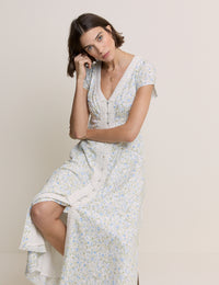 White Ditsy Floral Emma Midi Dress