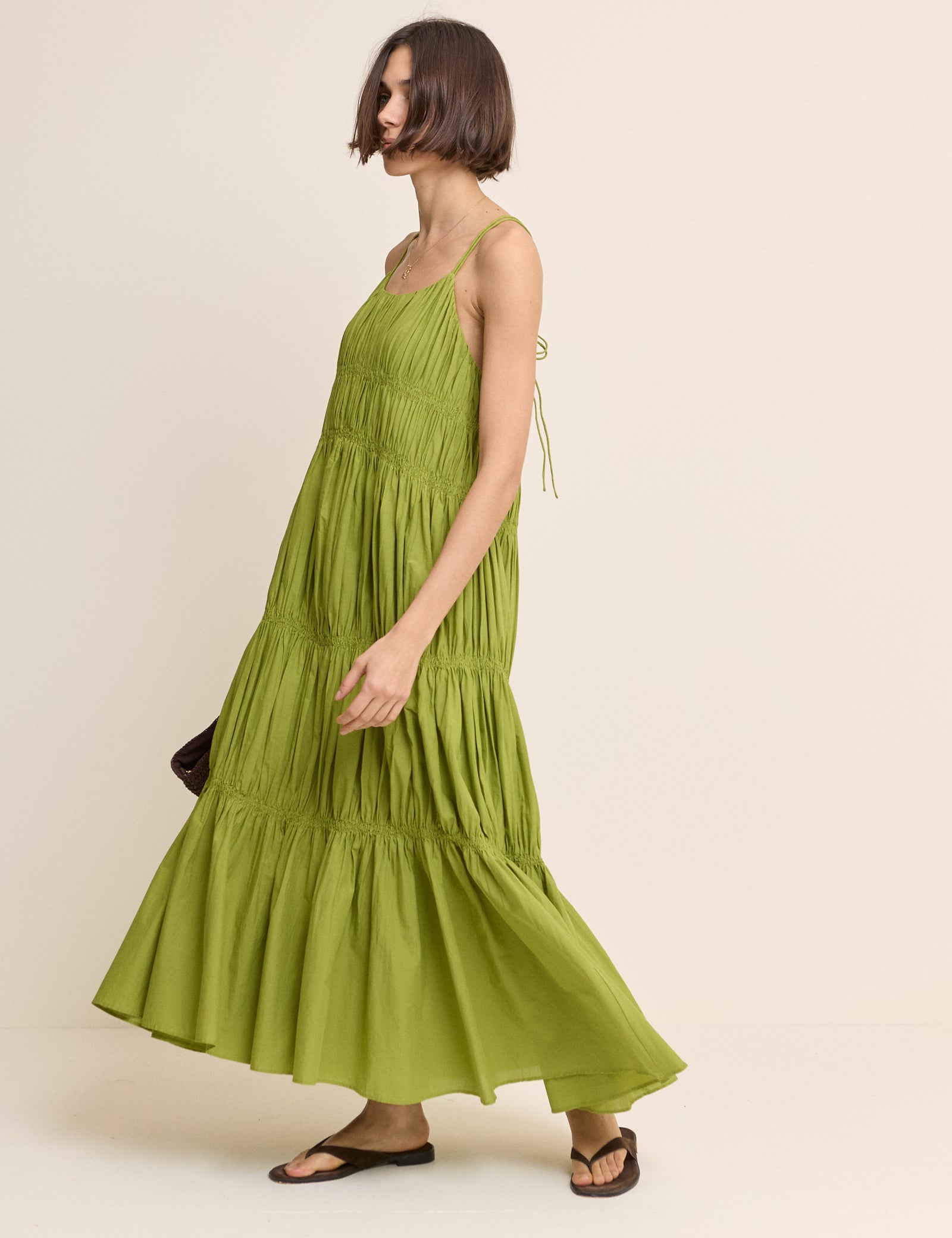 Green Ruched Tiered Daphne Maxi Dress