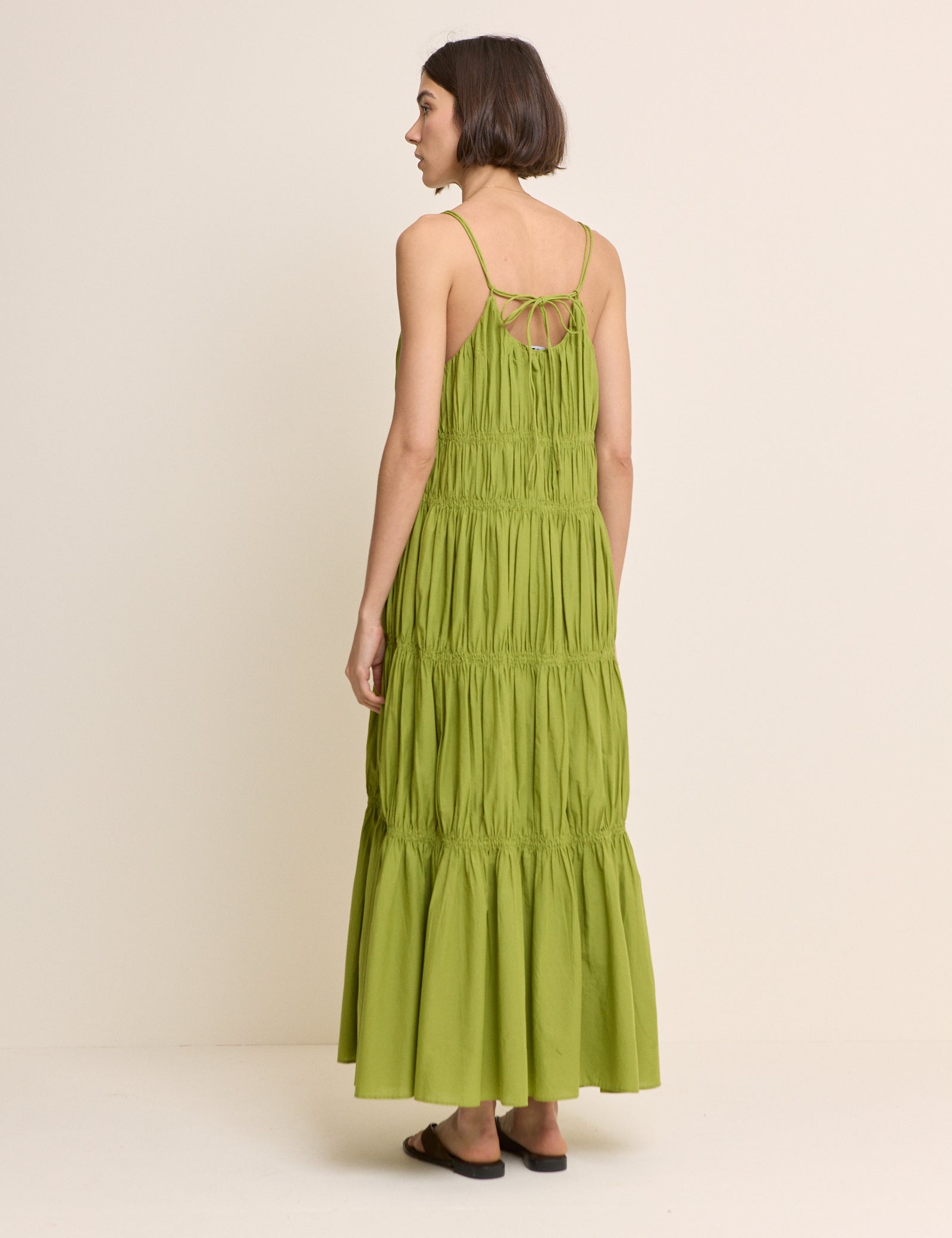 Green Ruched Tiered Daphne Maxi Dress