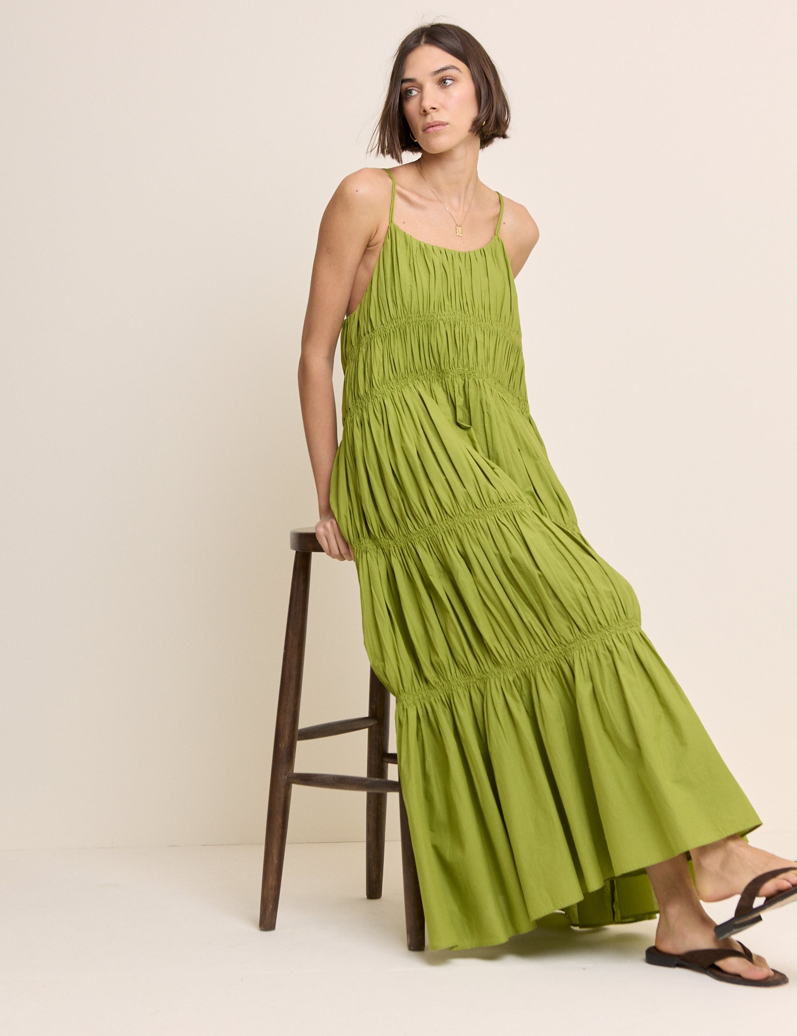 Green Ruched Tiered Daphne Maxi Dress Green Ruched Tiered Daphne Maxi Dress