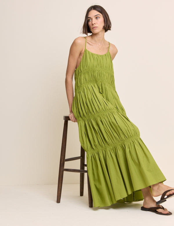 Green Ruched Tiered Daphne Maxi Dress