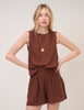 Brown Linen-Blend Elasticated Waist Shorts