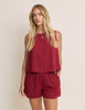 Red Linen-Blend Wrap Detail Tank Top