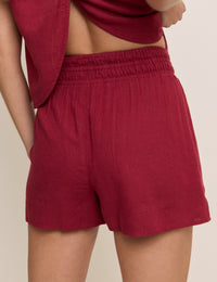 Red Linen-Blend Elasticated Waist Shorts