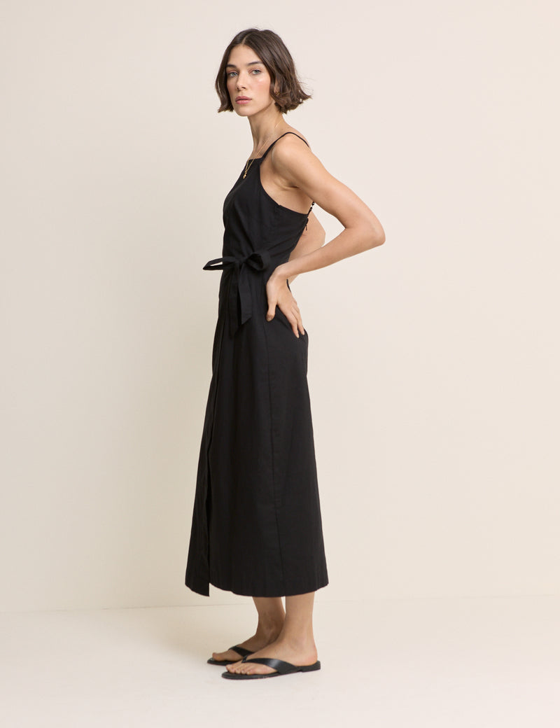 Black Square Neck Wrap Kourtney Midi Dress