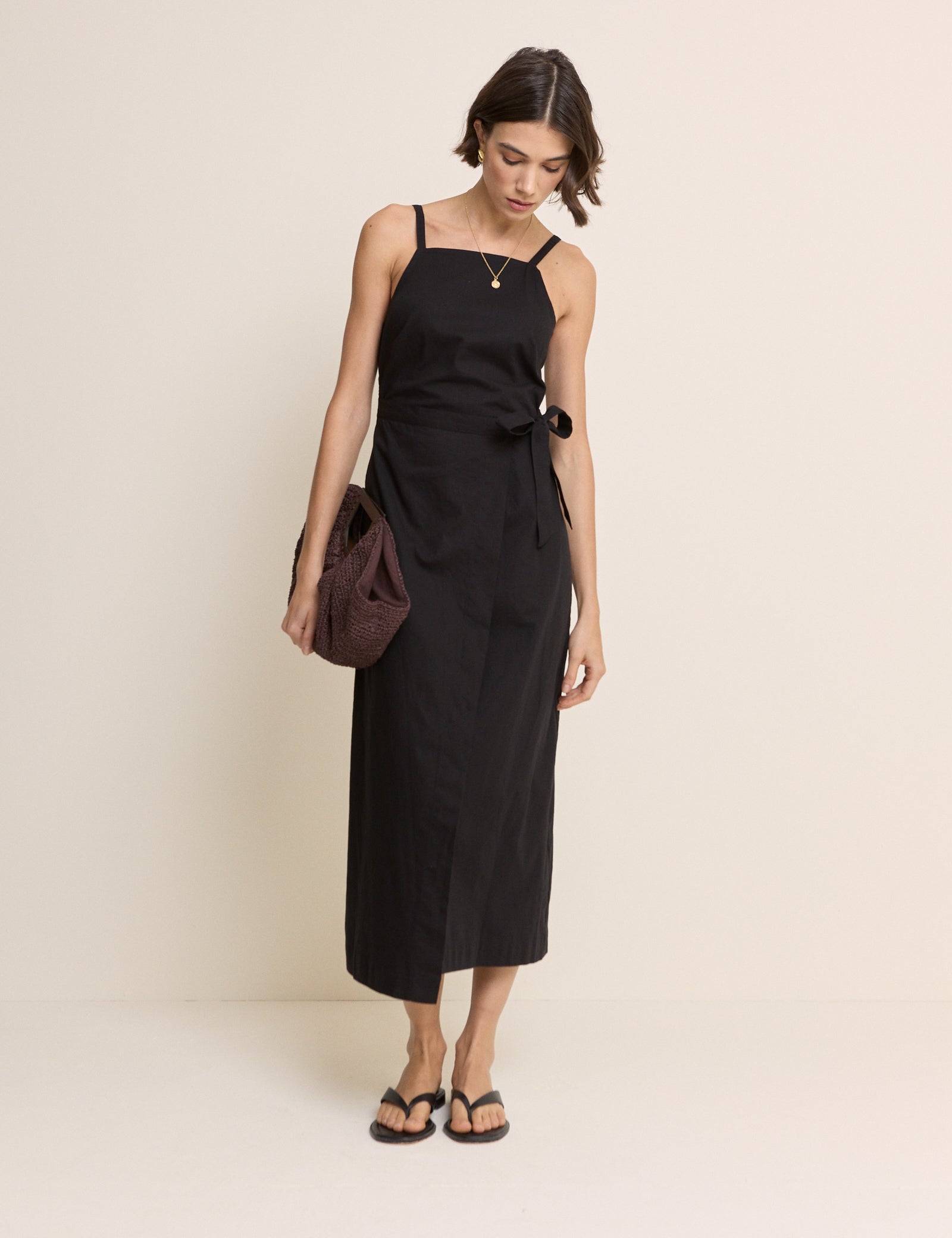 black asymmetrical wrap dress ASYMMETRICAL WRAP LONG DRESS in black Marcia Wear