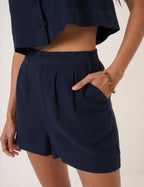 Navy Linen-Blend Shorts