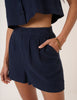 Navy Linen-Blend Shorts