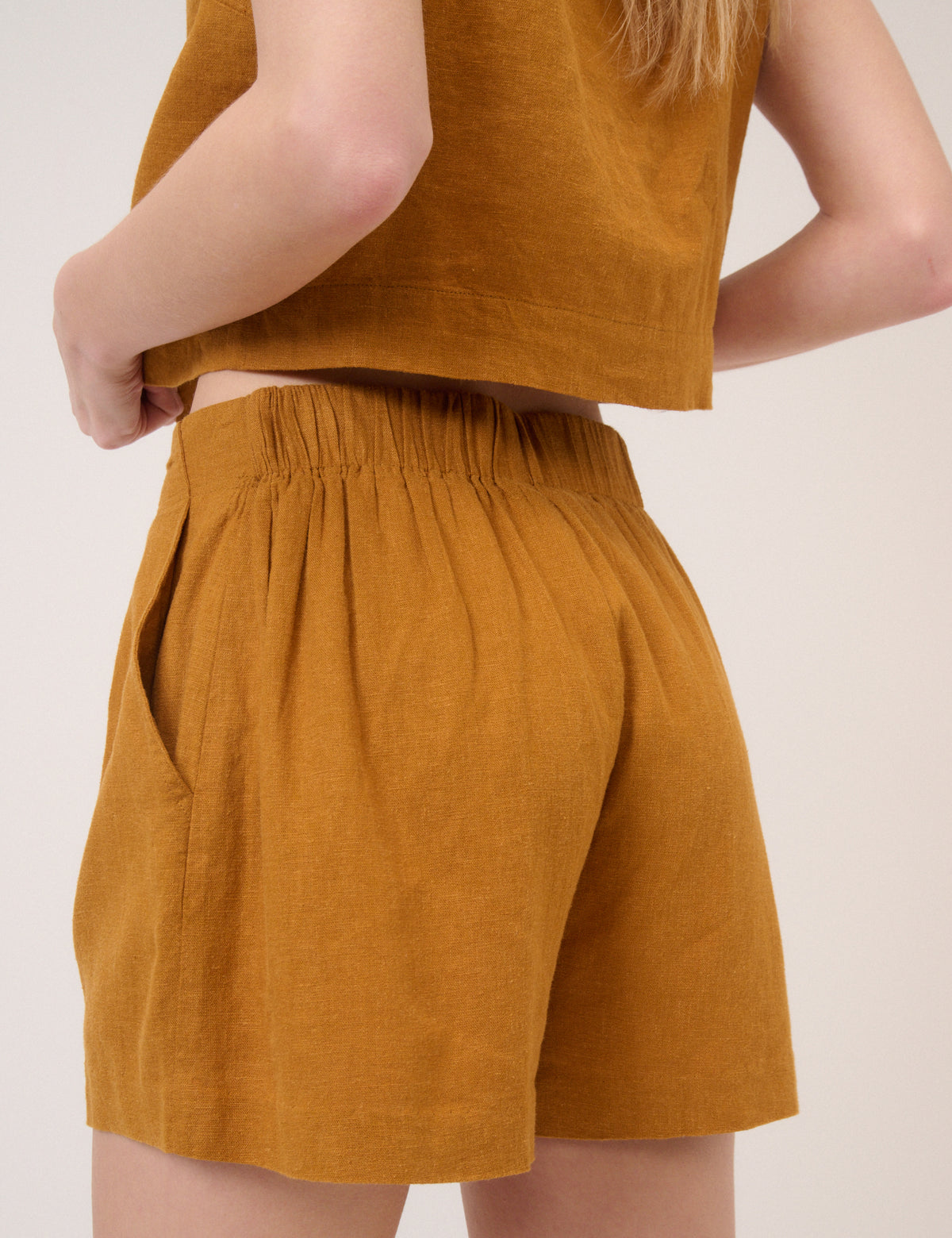 Orange Linen-Blend Shorts