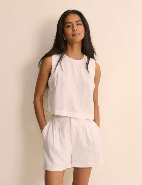White Linen-Blend Silsoe Shorts