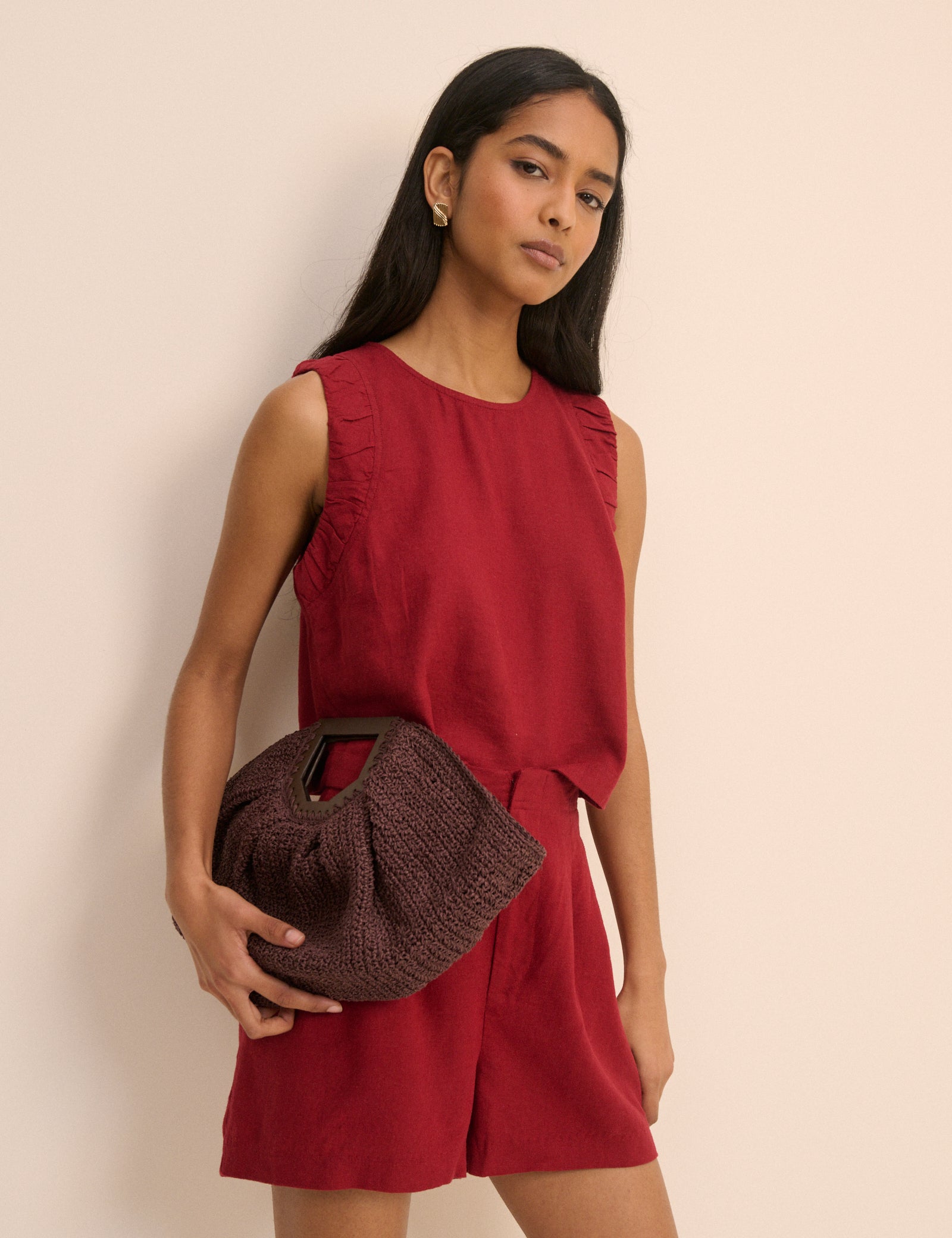 Red Linen-Blend Silsoe Shorts