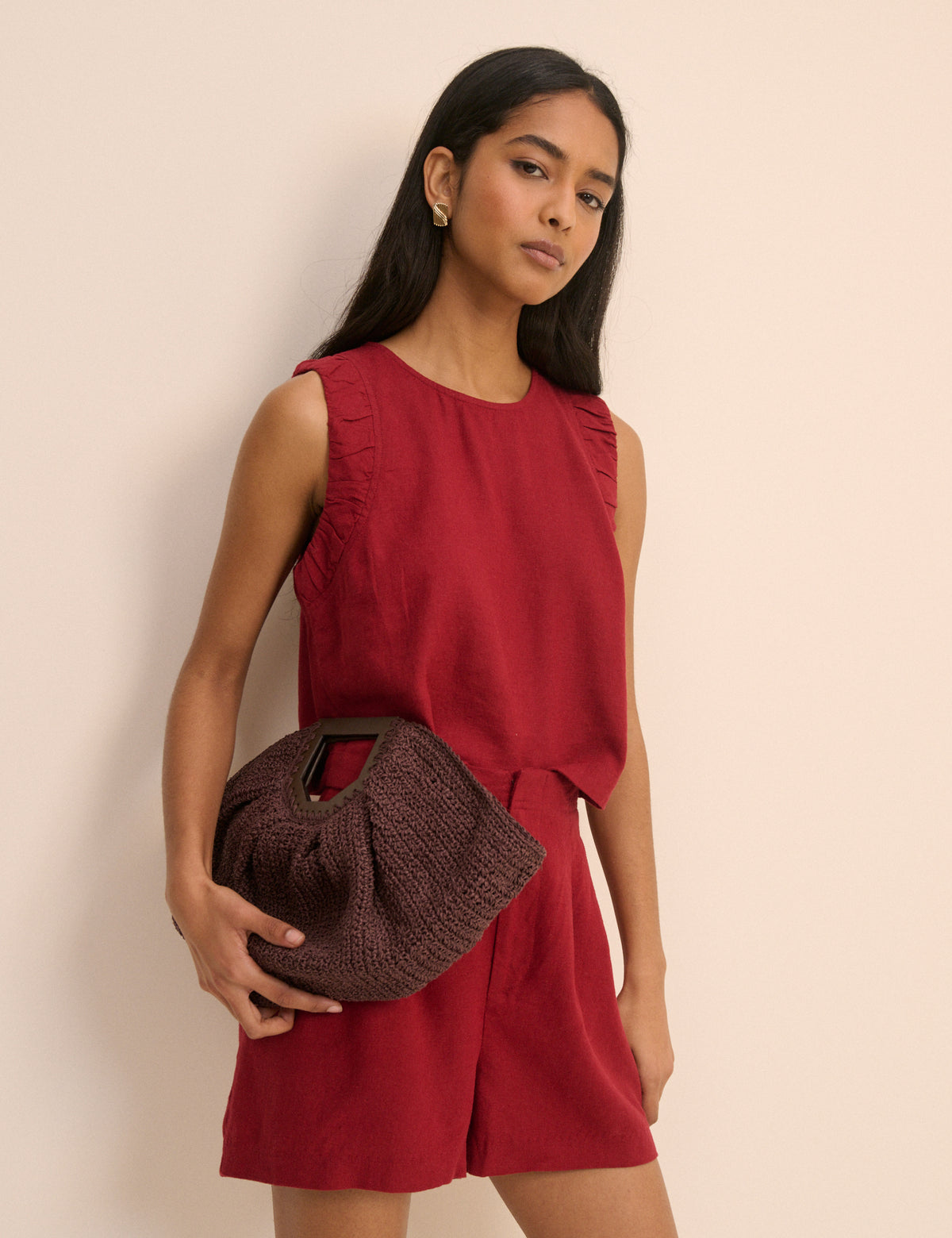 Red Linen-Blend Silsoe Shorts