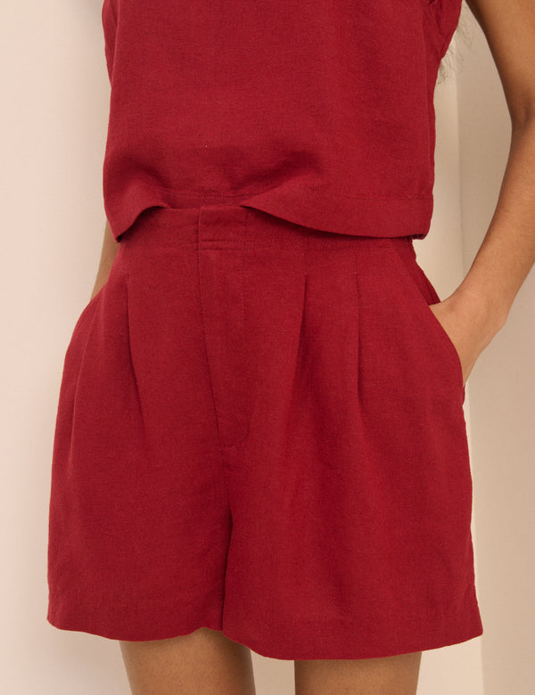 Red Linen-Blend Silsoe Shorts