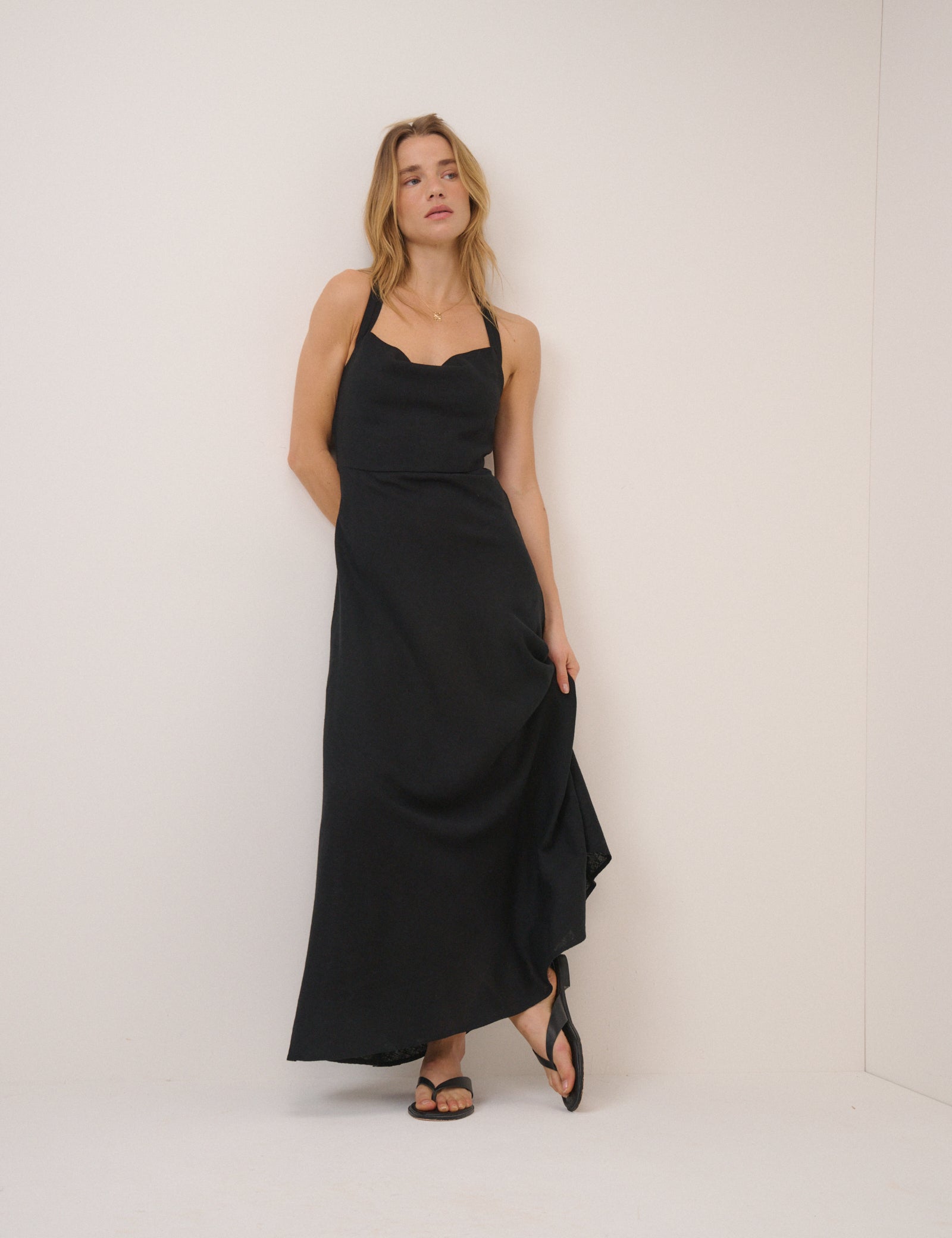Black Linen-blend Dana Midi Dress