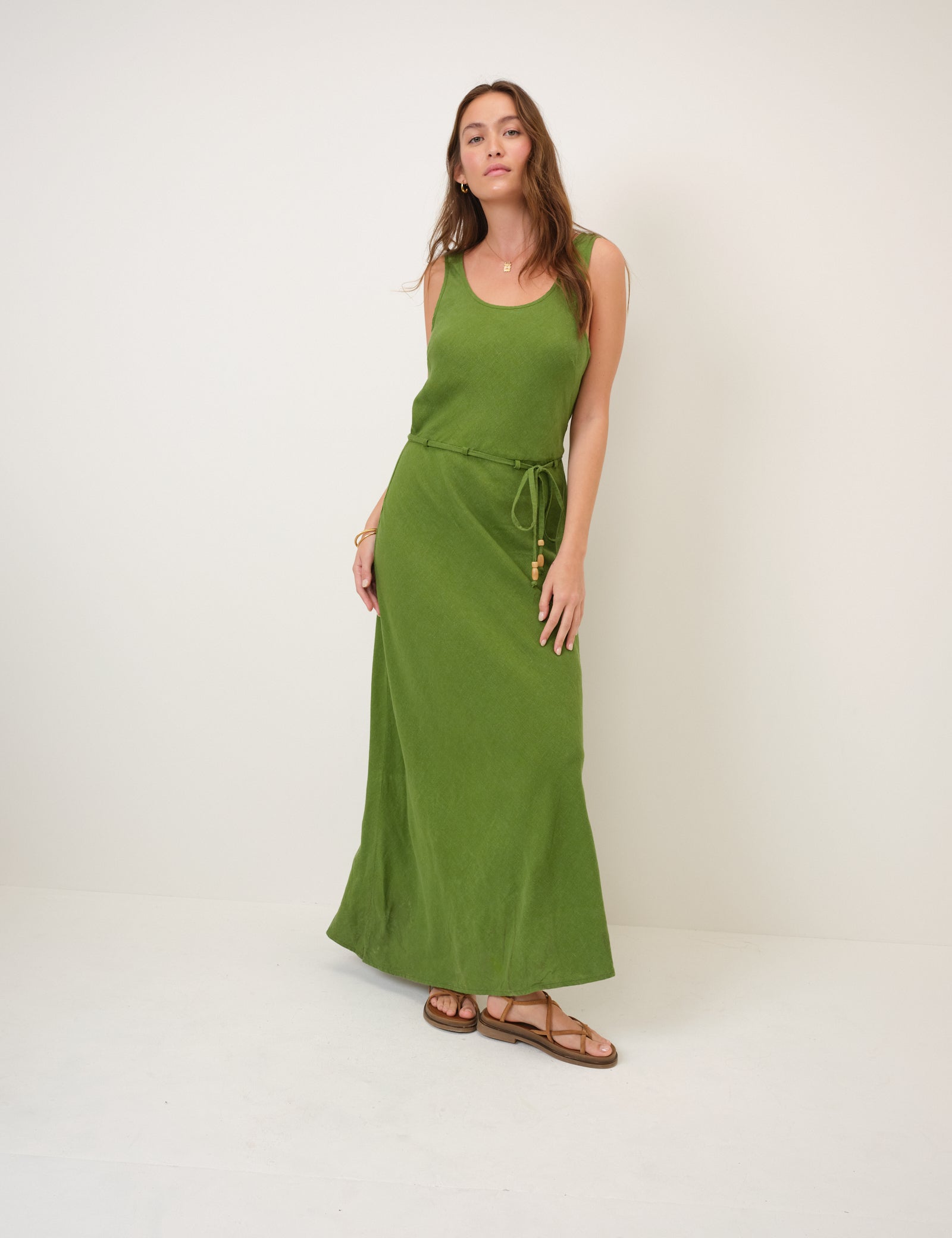 Green Linen-Blend Malia Midi Dress
