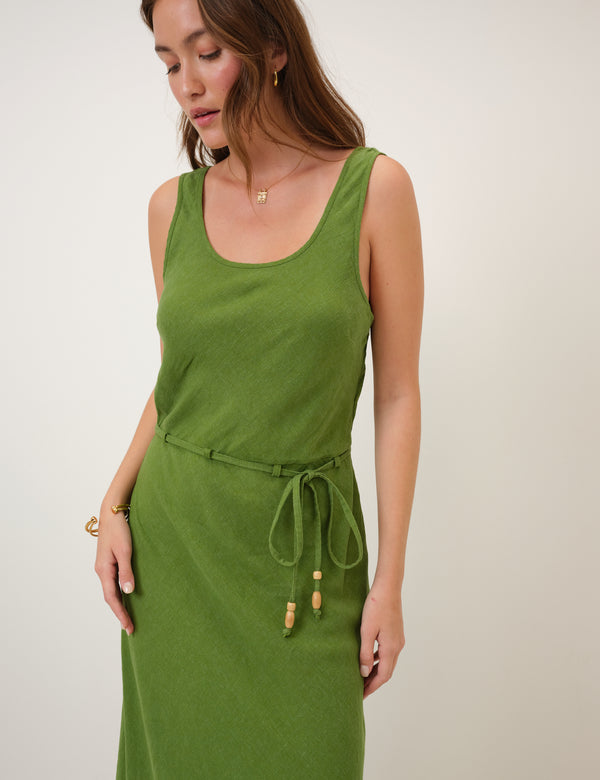 Green Linen-Blend Malia Midi Dress