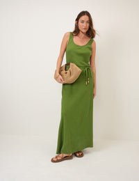 Green Linen-Blend Malia Midi Dress