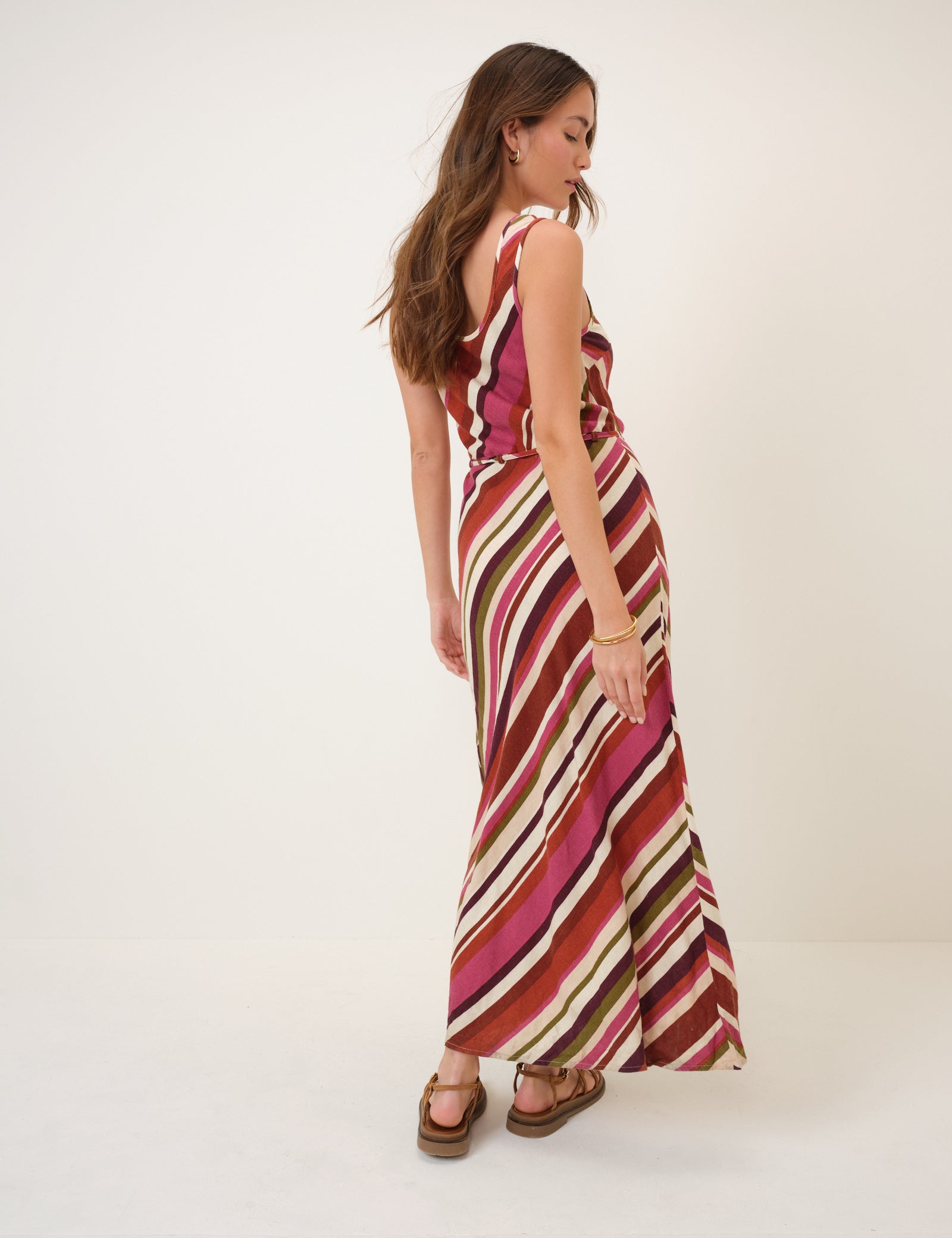 Multi Striped Linen-Blend Malia Maxi Dress Multi Striped Linen-Blend Malia Maxi Dress