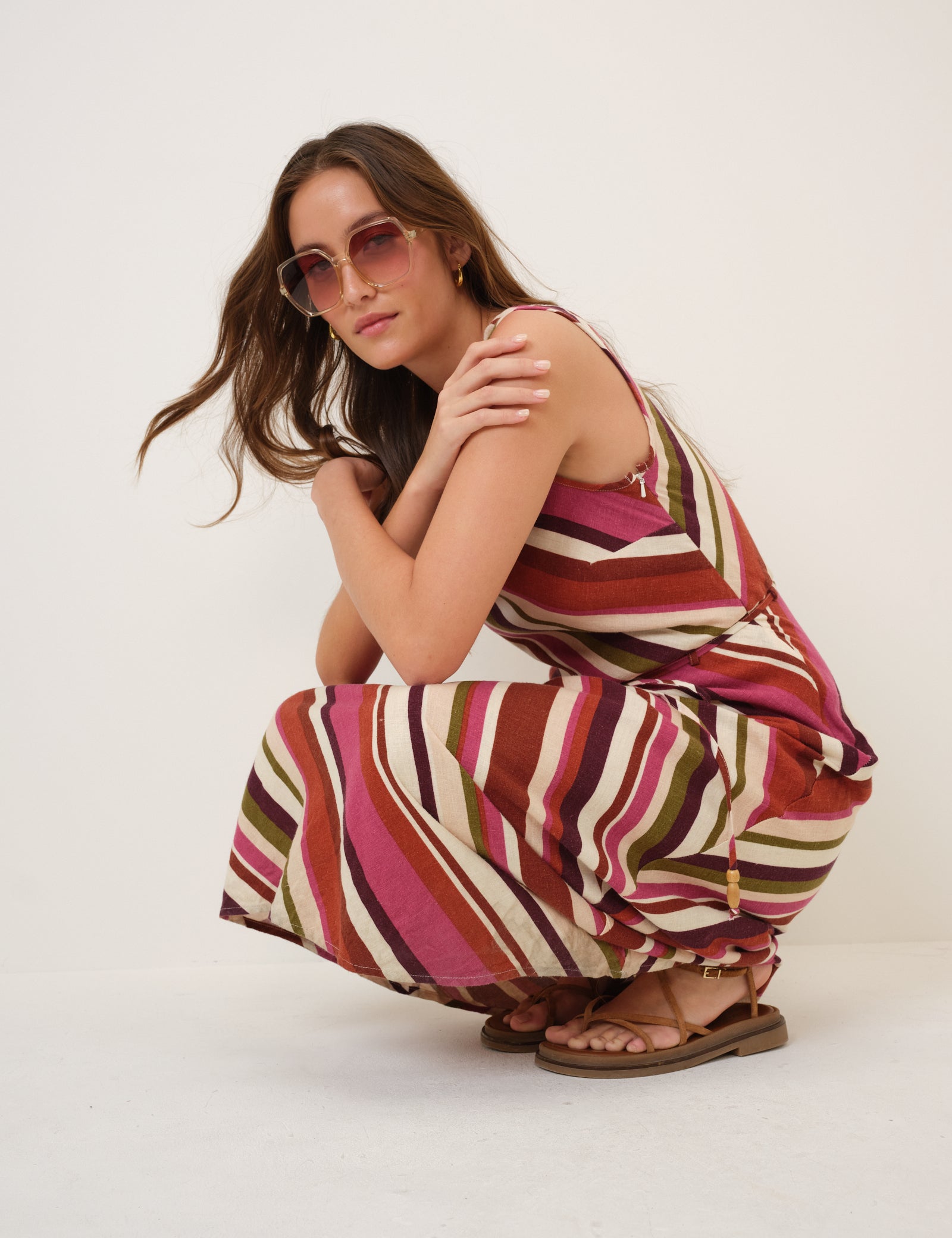 Multi Striped Linen-Blend Malia Maxi Dress Multi Striped Linen-Blend Malia Maxi Dress