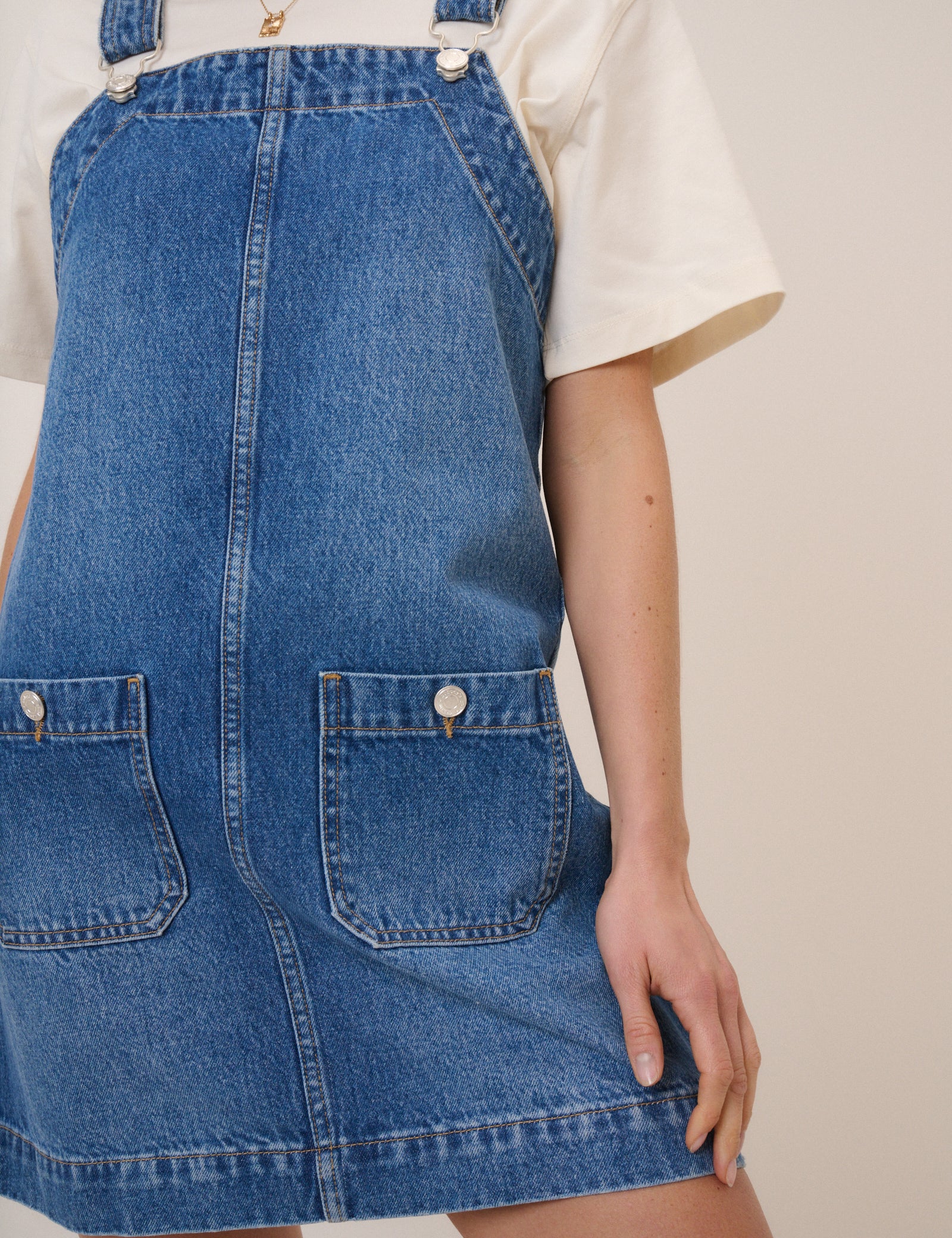 dungaree mini dress INEN - Leopard Print Mini A-Line Denim Dungaree Dress