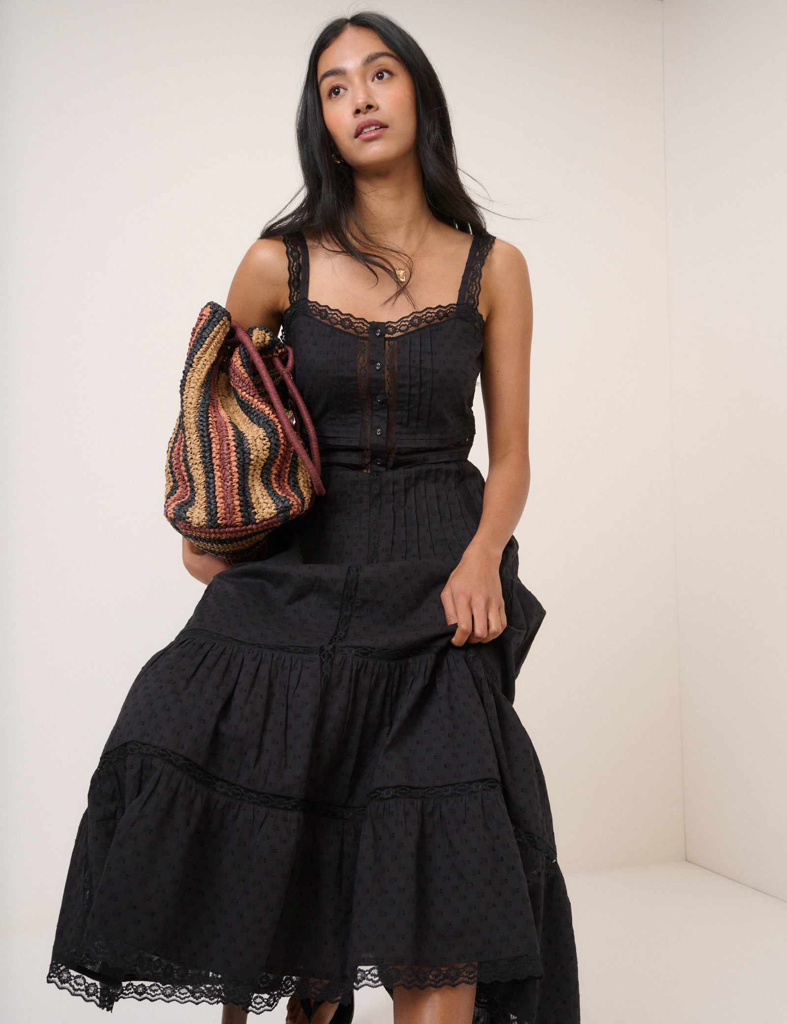 Black Tiered Lennox Midi Dress