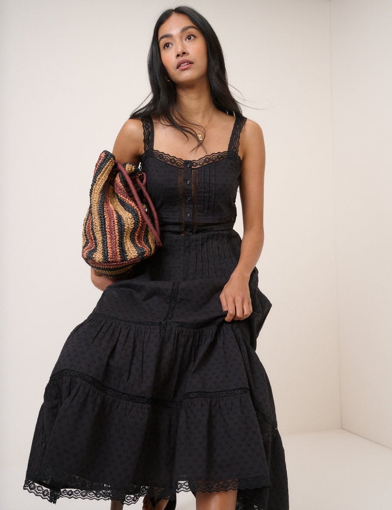 Black Tiered Lennox Midi Dress