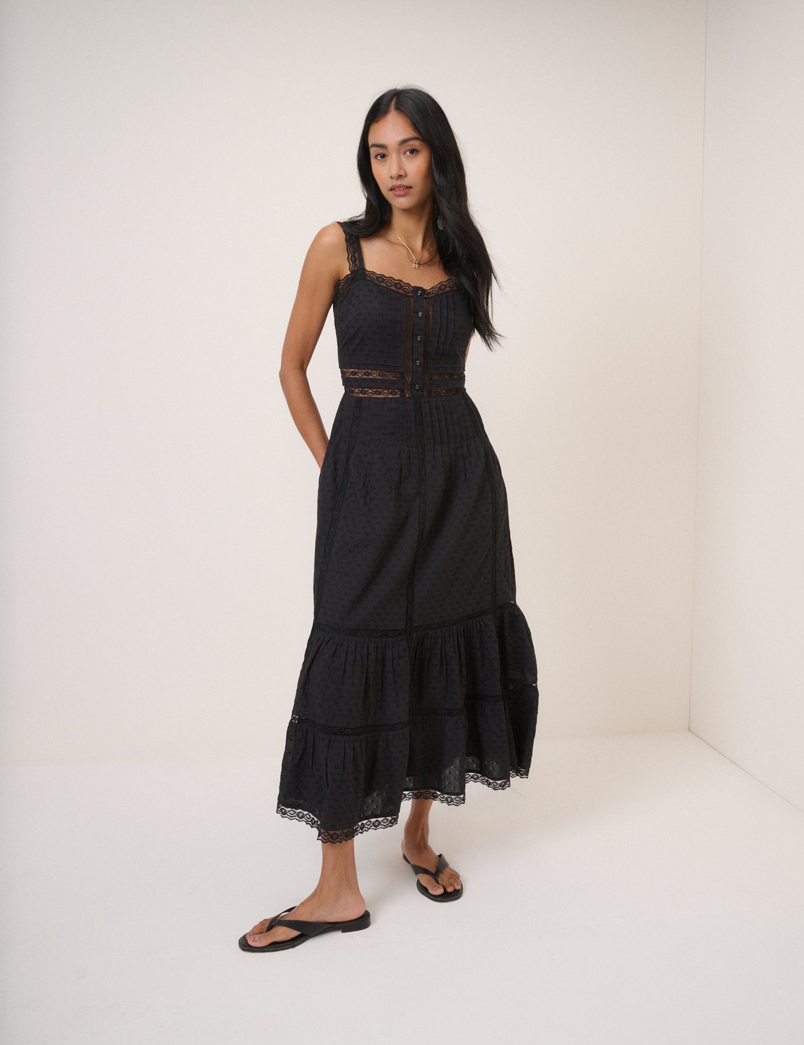 Black Tiered Lennox Midi Dress Black Tiered Lennox Midi Dress