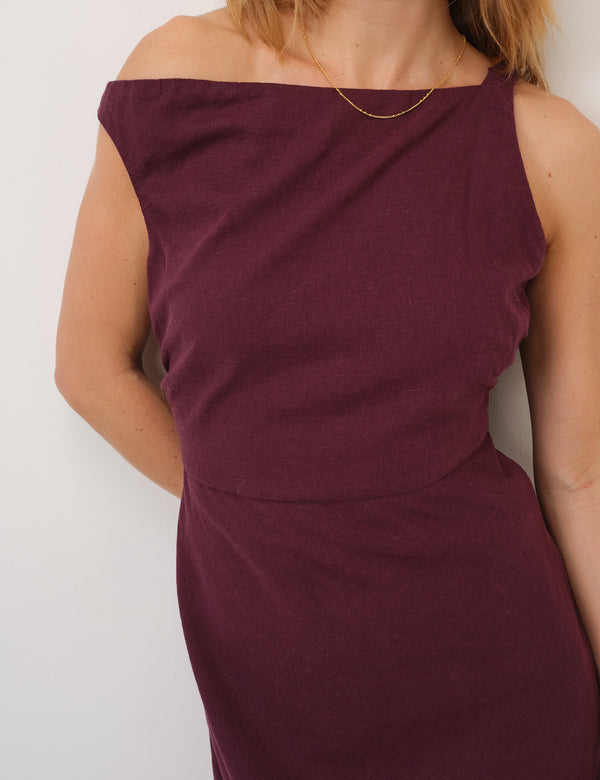 Plum Linen-Blend Kalani Midi Dress