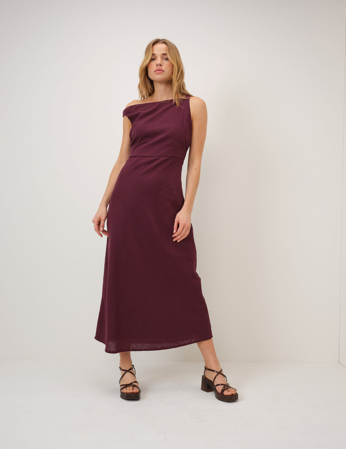 Dark Brown Leather Block Heel Sandels