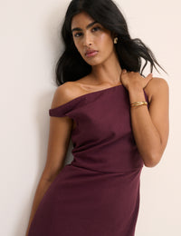 Plum Linen-Blend Kalani Midi Dress