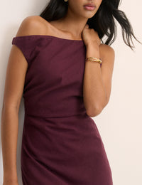 Plum Linen-Blend Kalani Midi Dress