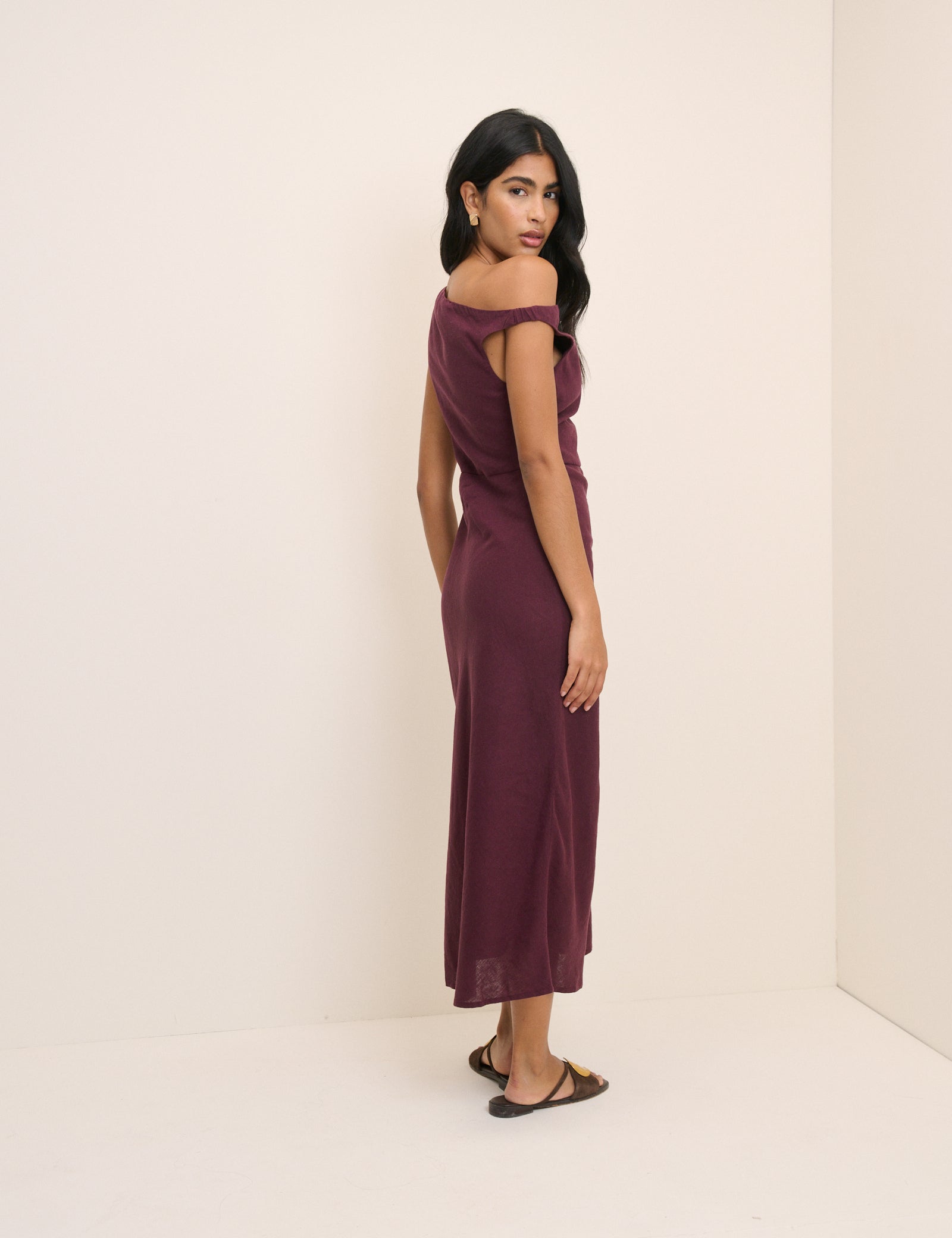 Plum Linen-Blend Kalani Midi Dress Plum Linen-Blend Kalani Midi Dress
