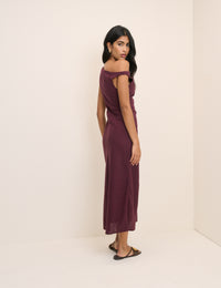 Plum Linen-Blend Kalani Midi Dress