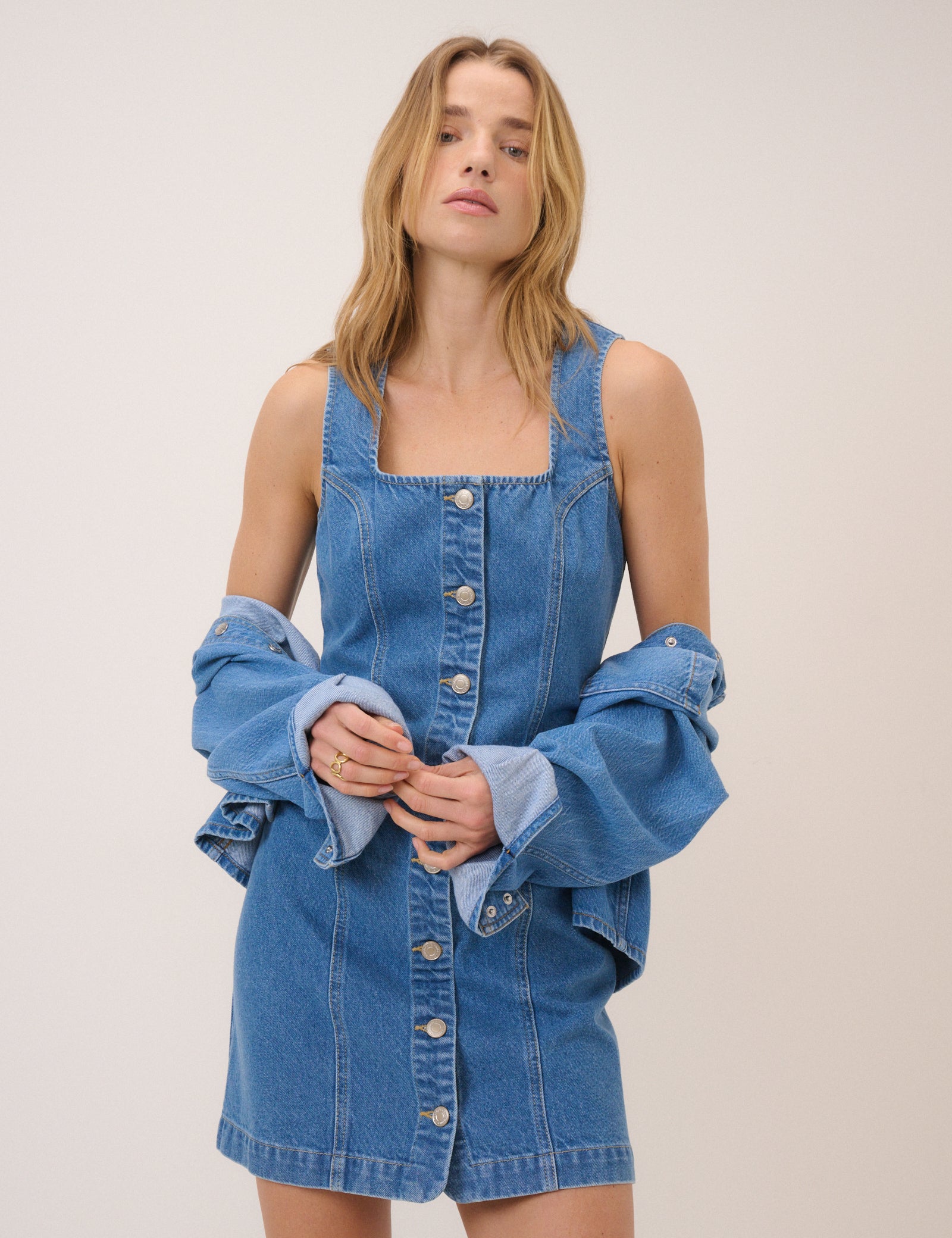 Blue Denim Harvey Fitted Mini Dress Blue Denim Harvey Fitted Mini Dress