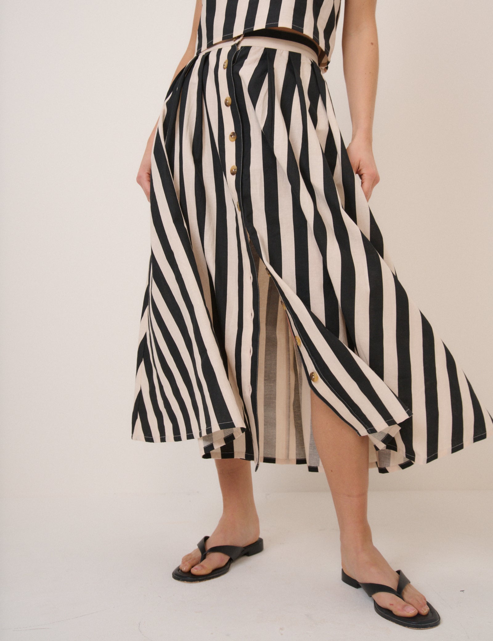 Black Striped Midi Skirt