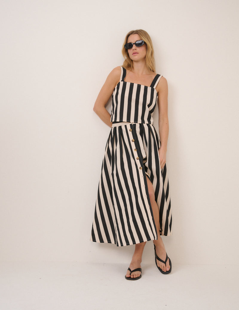 Black Striped Swing Top