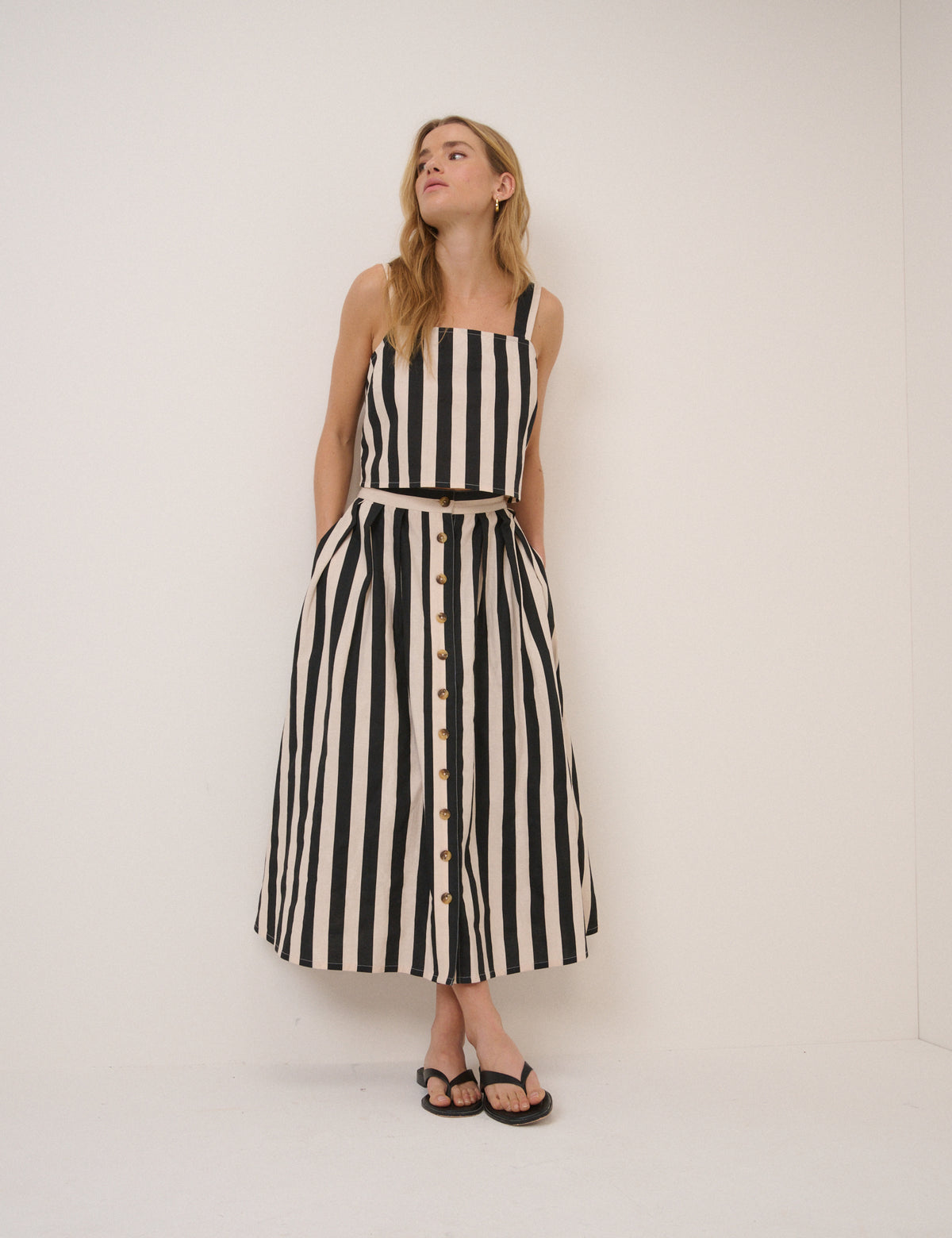 Black Striped Swing Top