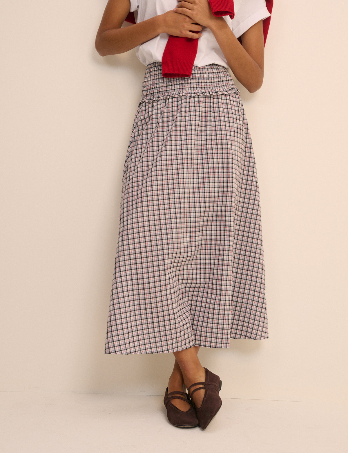 Black and Blue Check Shirred Ronda Skirt