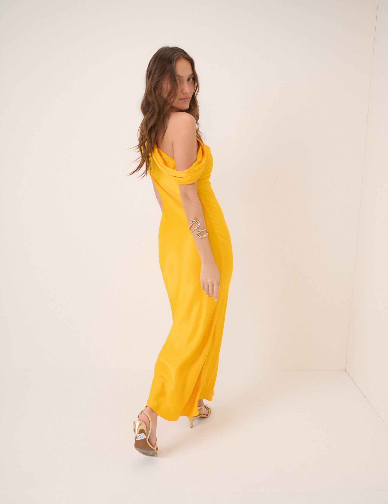 Yellow One Shoulder Minka Midi Dress